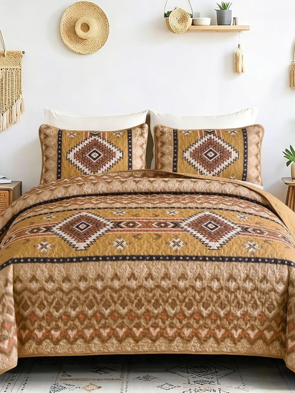 Brown Aztec Boho Quilt Set – Southwestern Bedspread